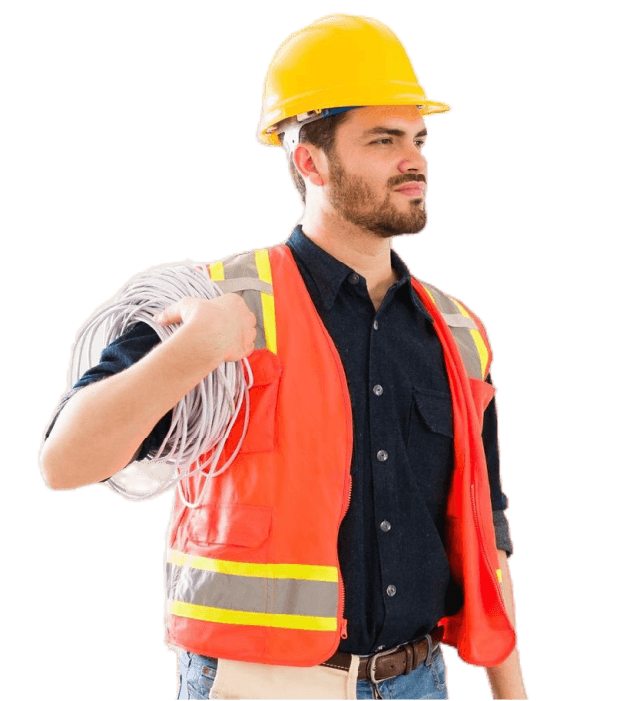 Electrical contractor holding electrical cable